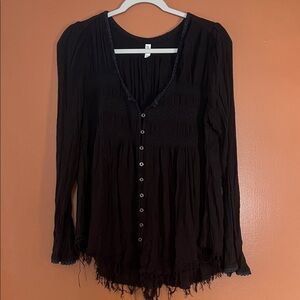 Free People Black Long Sleeve Blouse